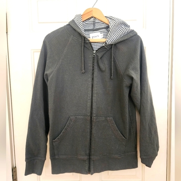 Pact Tops - Pact Gray Zip-Up Hoodie with French Terry liner size small organic sustainable